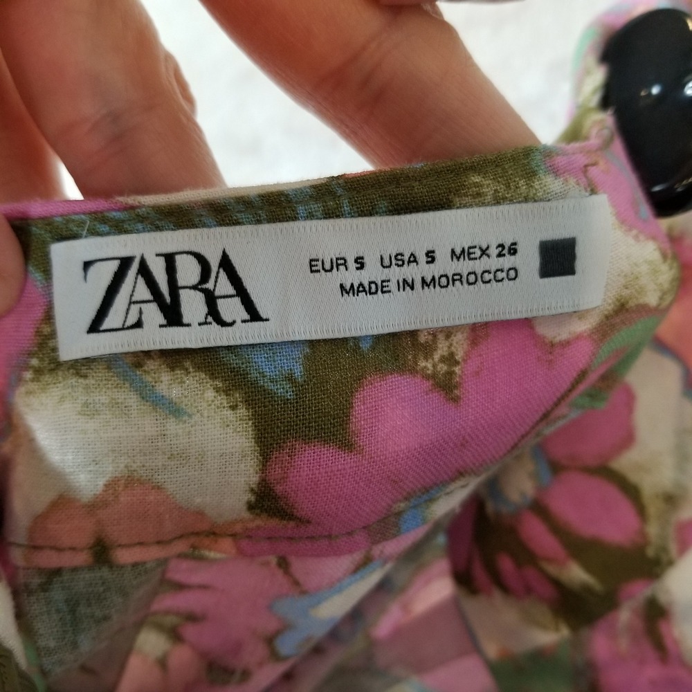 Zara Midi Dress Women Small Pink Floral Linen Blend Halter Button Front Boho - Picture 6 of 10